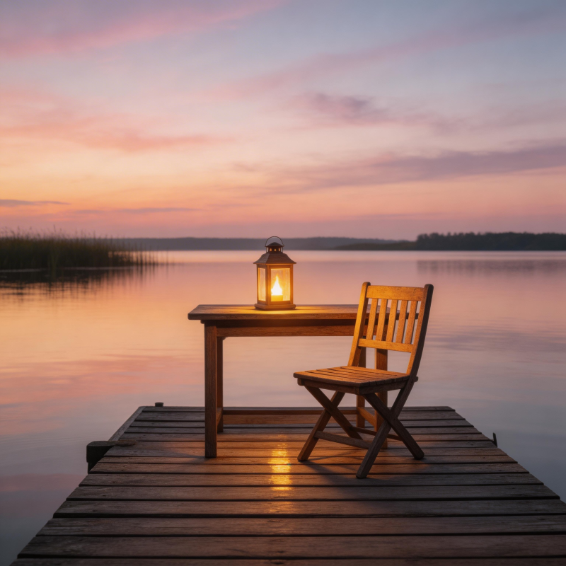 湖畔暮色静谧时光图片