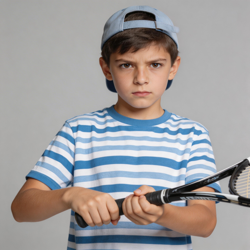 少年持拍 专注网球图片