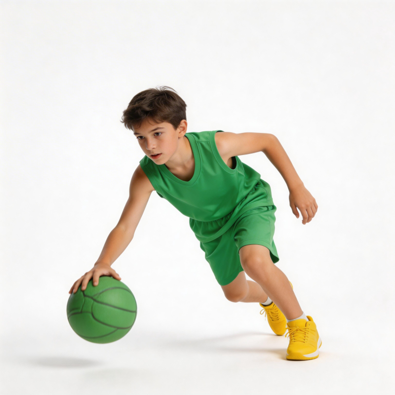 少年绿衣运球图片