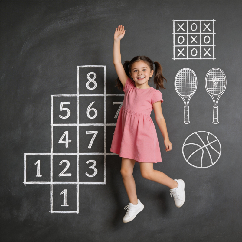 小女孩跳格子游戏图片