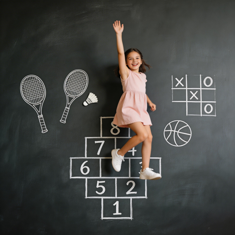 女孩跳格子游戏图片