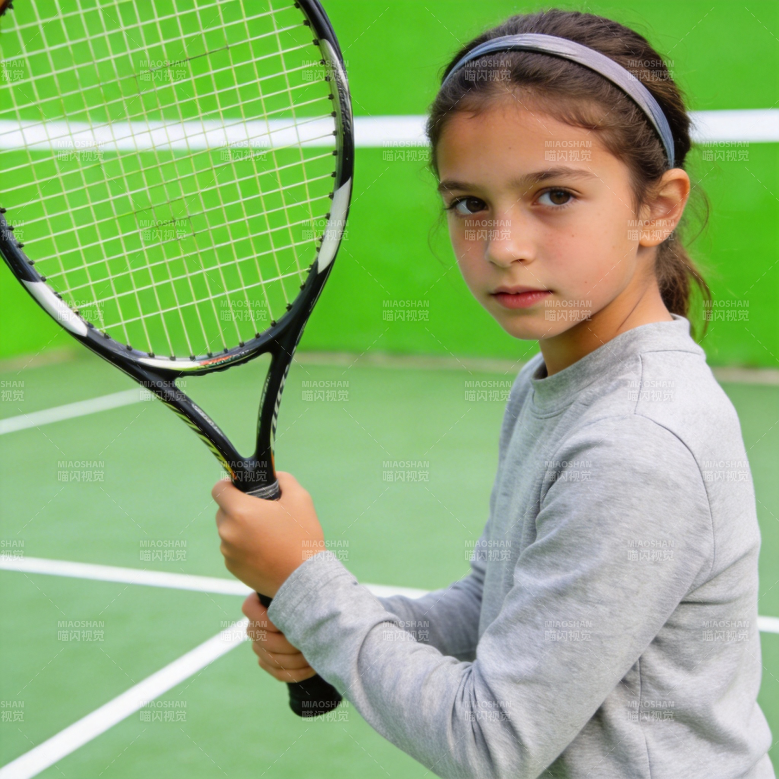 小网球手专注挥拍图片