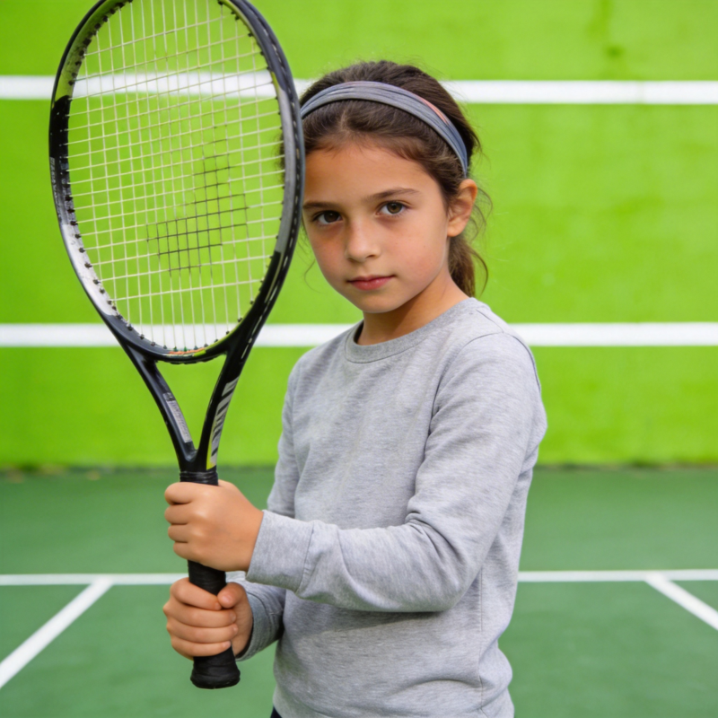 小女孩持网球拍图片