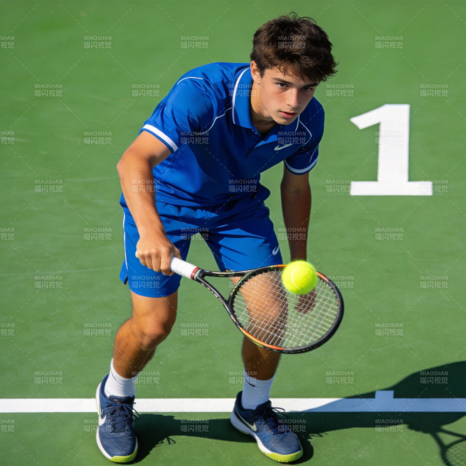 网球少年挥拍瞬间图片