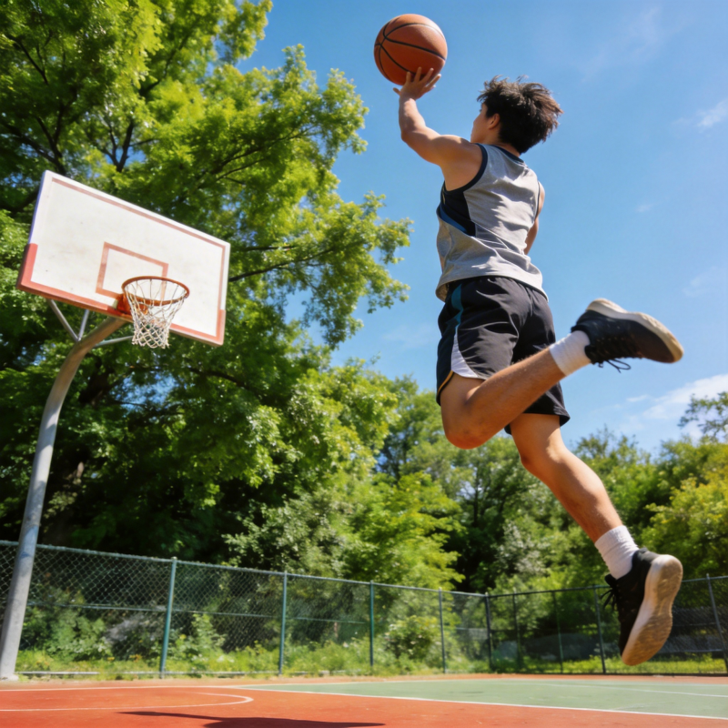 篮球少年跃起投篮图片