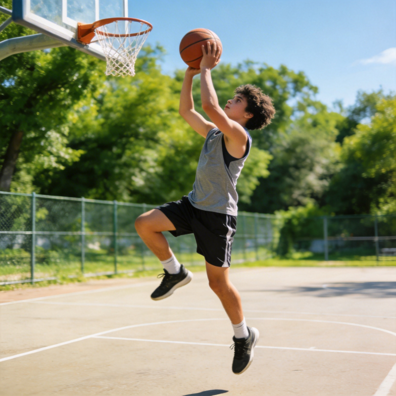 篮球少年跃起投篮图片
