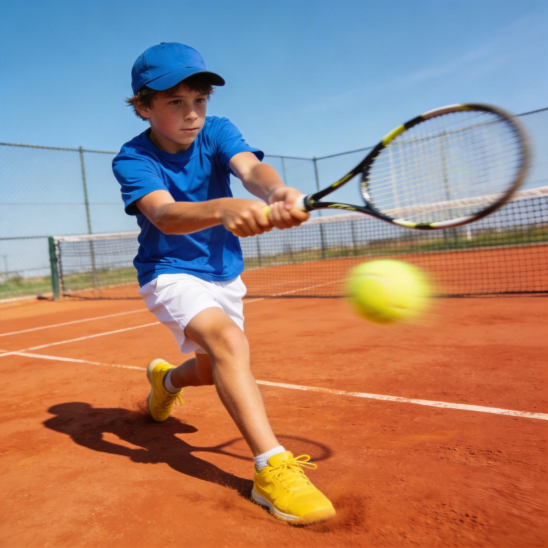 少年挥拍击网球图片