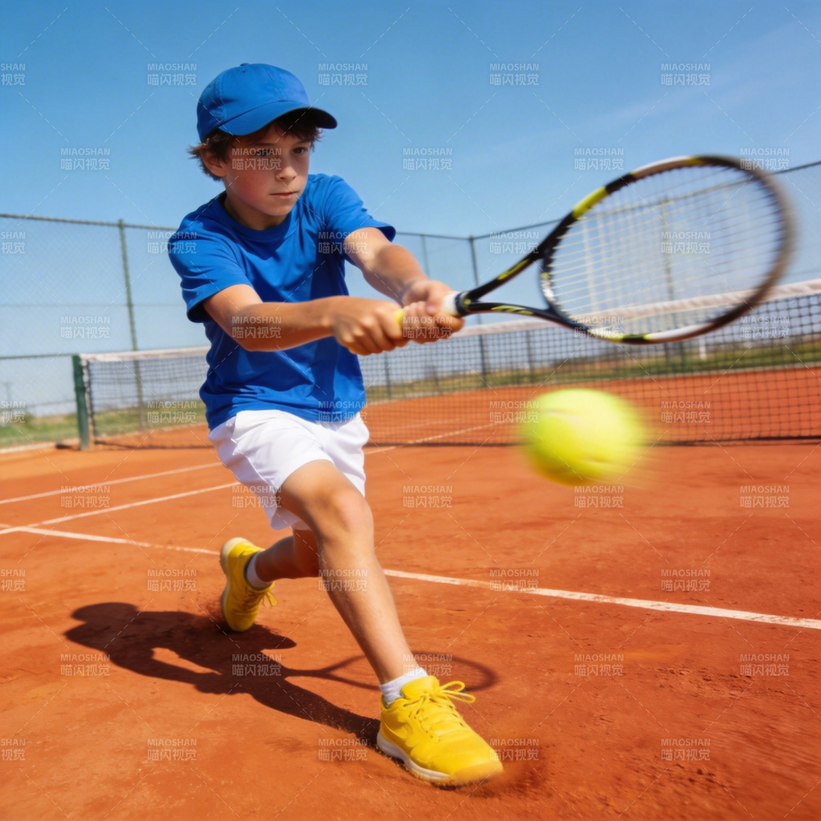 少年挥拍击网球图片
