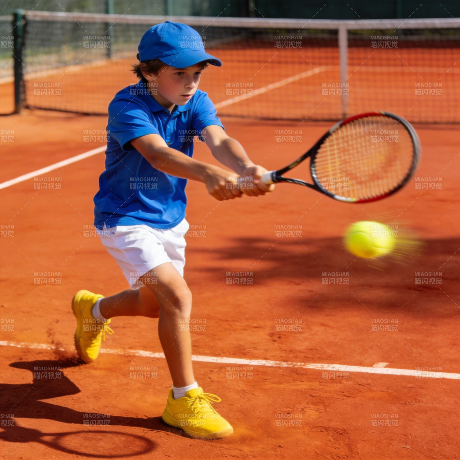 少年网球挥拍瞬间图片