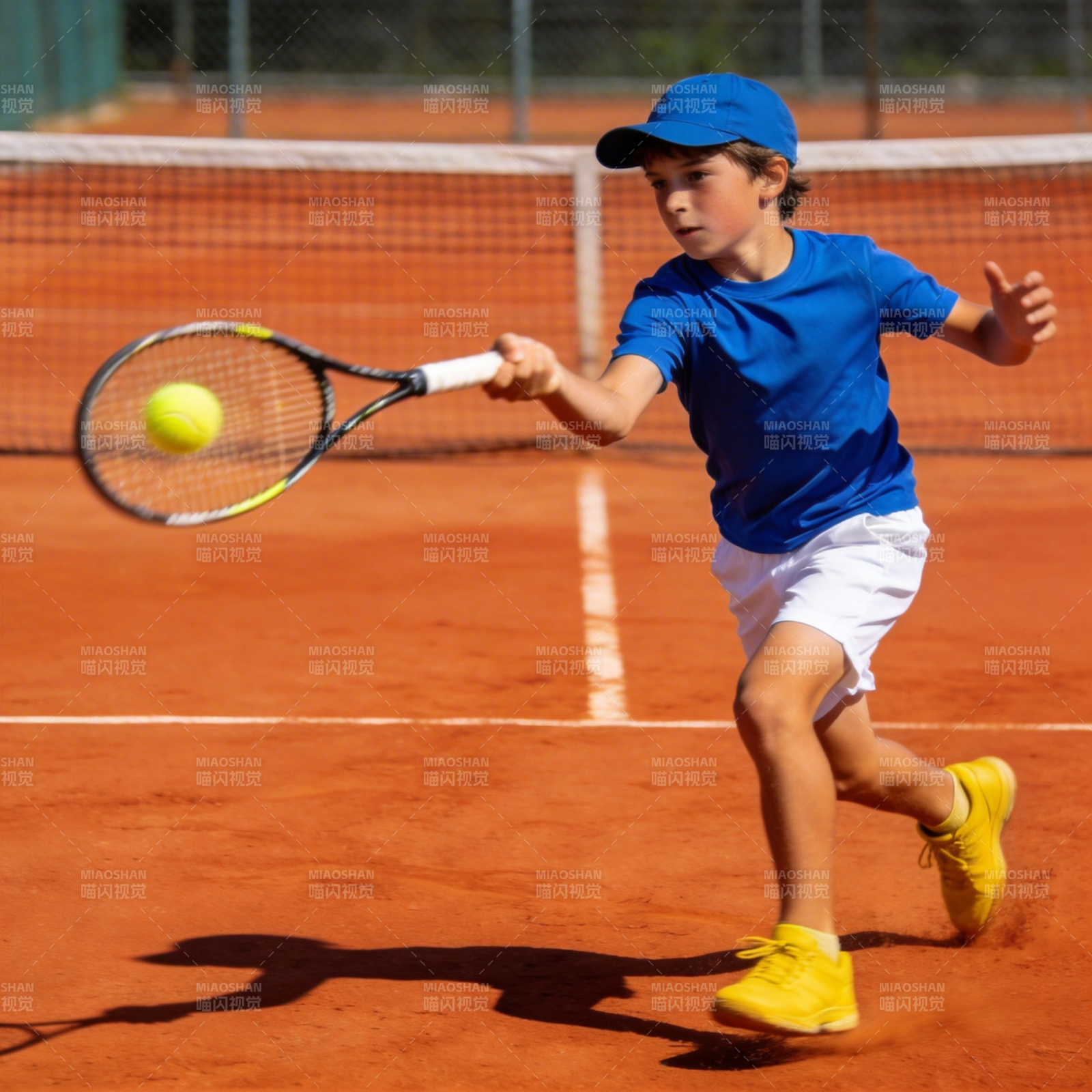 少年挥拍击球图片