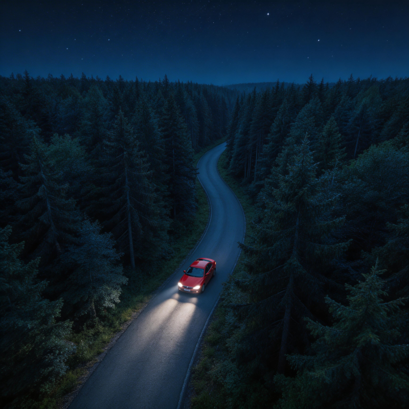 夜路红车行图片