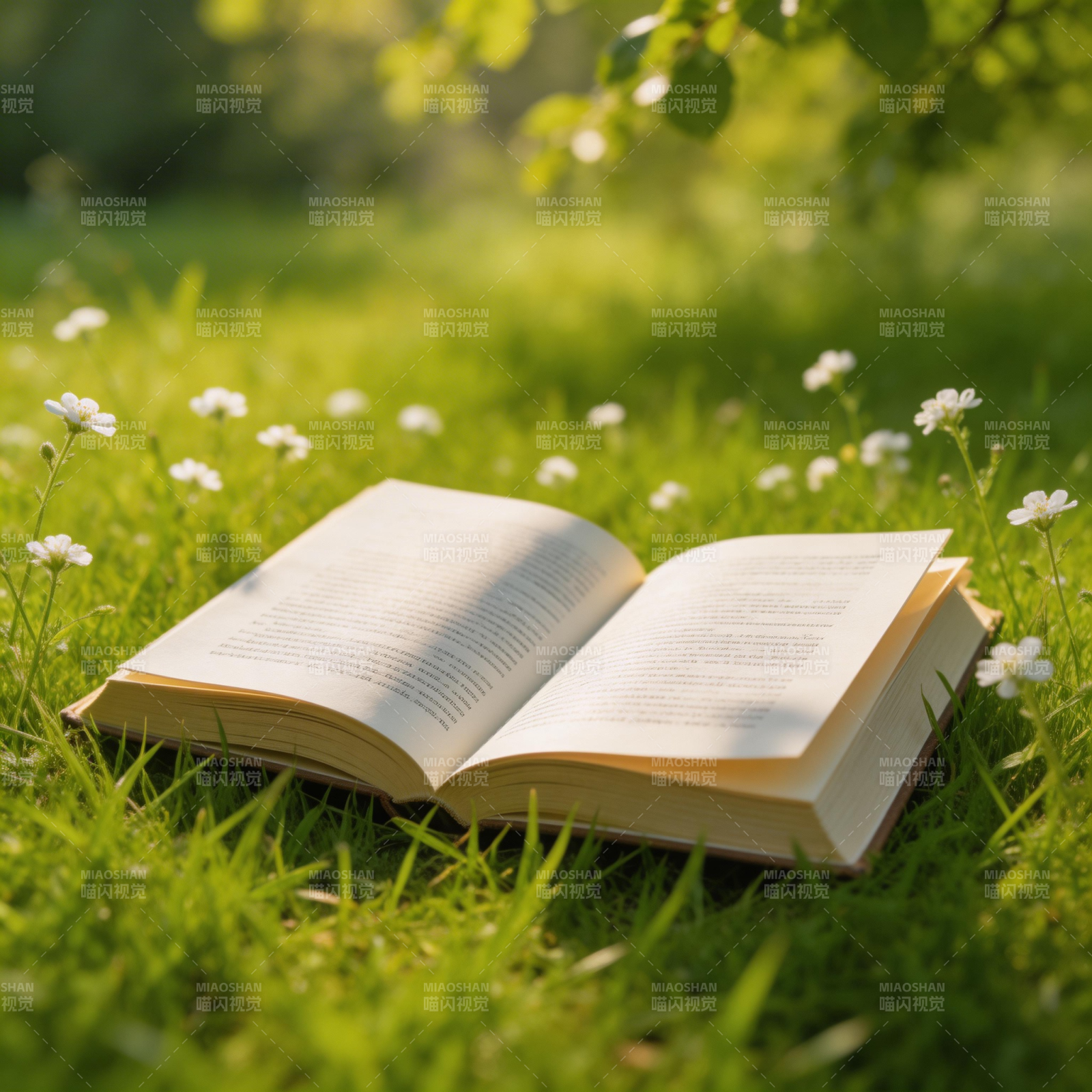 草地上书页轻翻图片