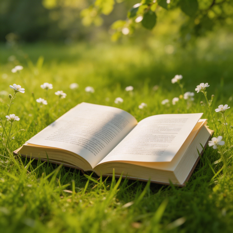 草地上书页轻翻图片