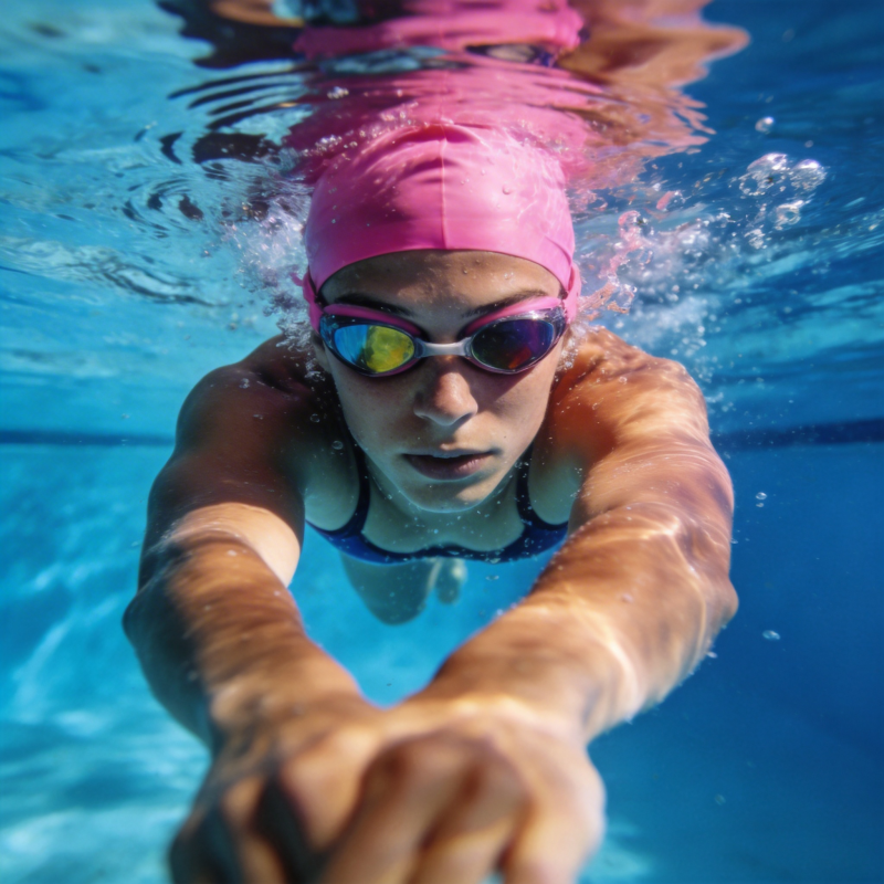 泳池中的专注瞬间图片