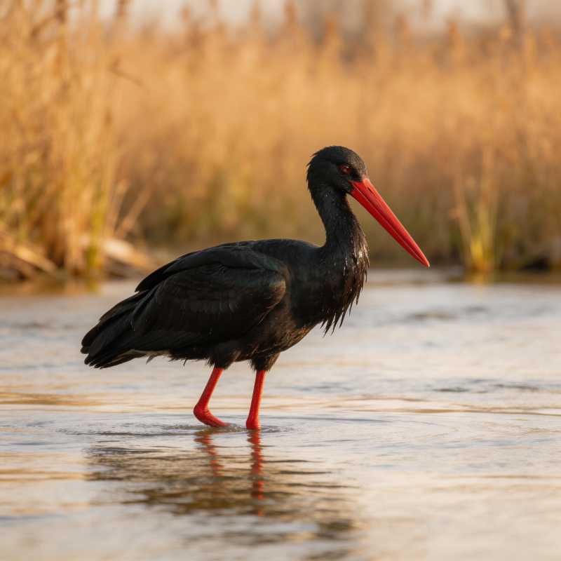 黑鹳水边觅食图片