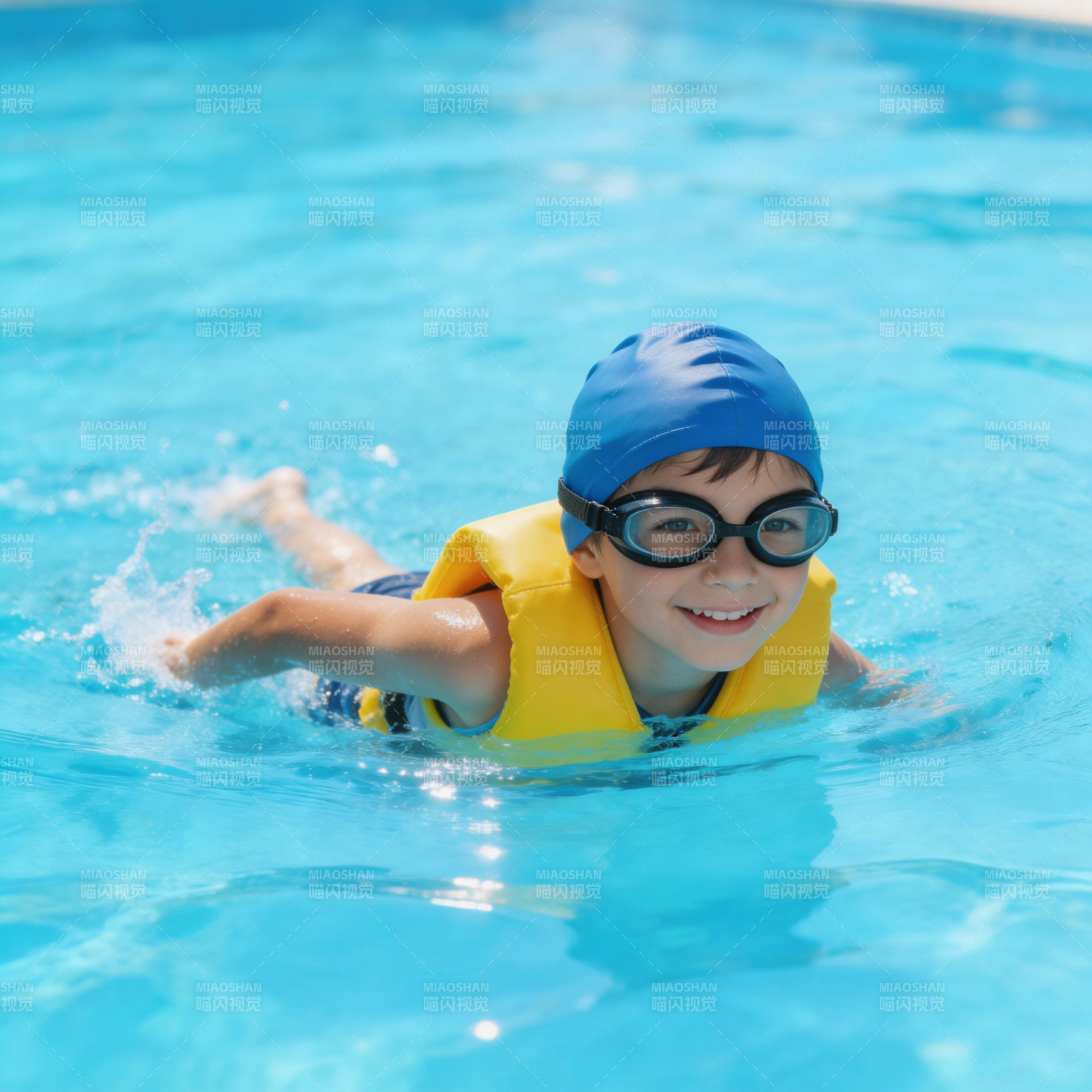 快乐游泳的小男孩图片
