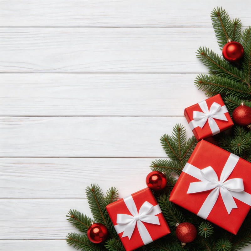 圣诞礼物与松枝图片