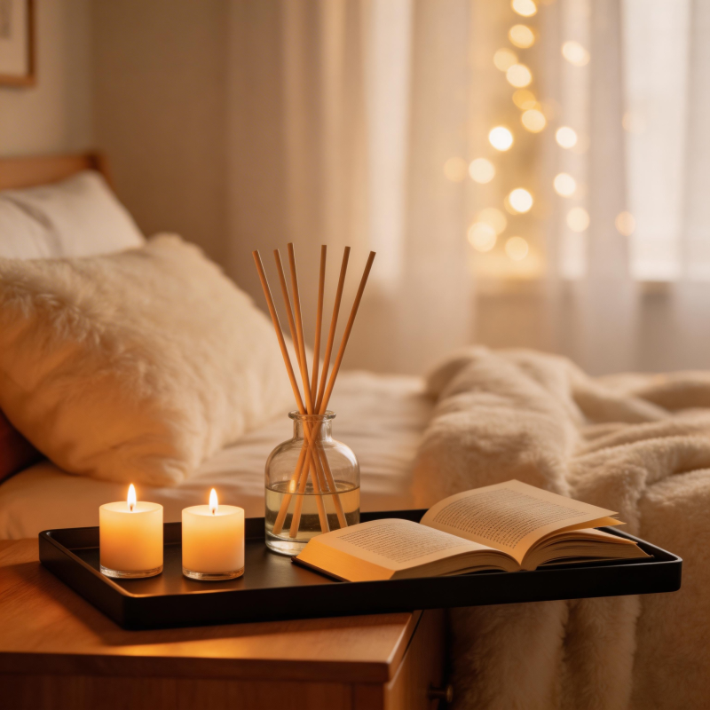 温馨卧室夜读时光图片