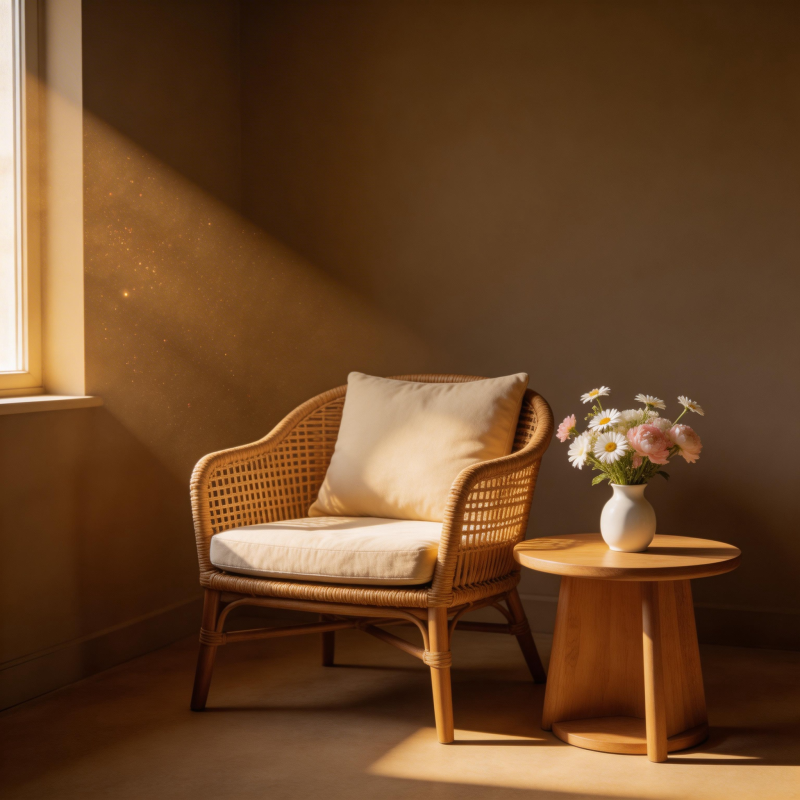 阳光下的藤椅时光图片