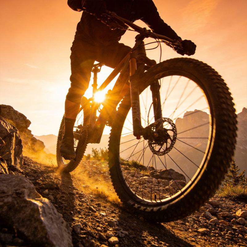 夕阳下的山地骑行图片