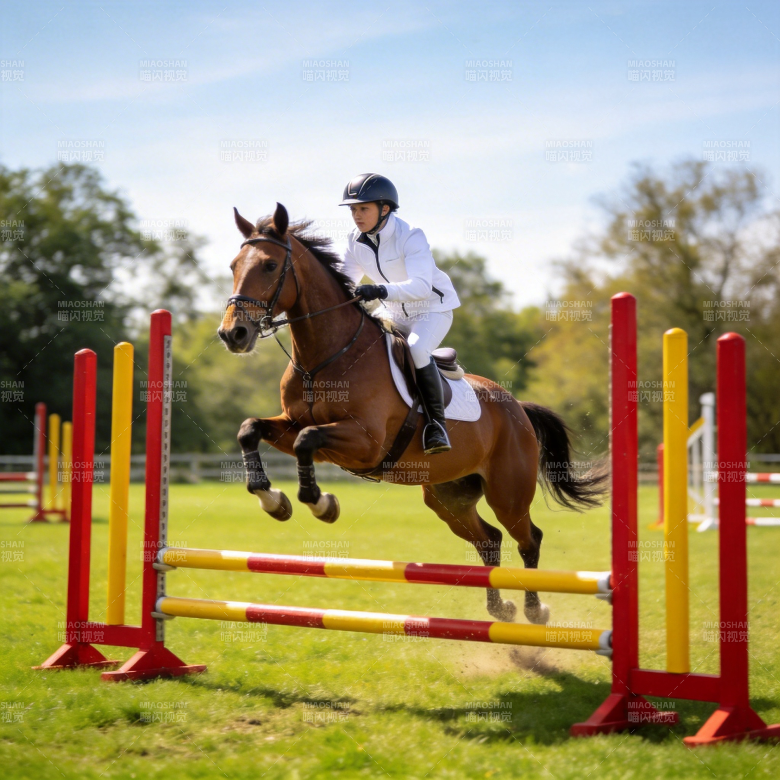 骏马飞跃障碍图片