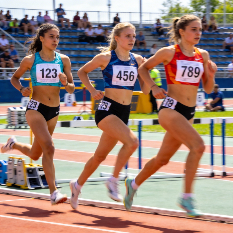 女子跨栏赛激烈角逐图片
