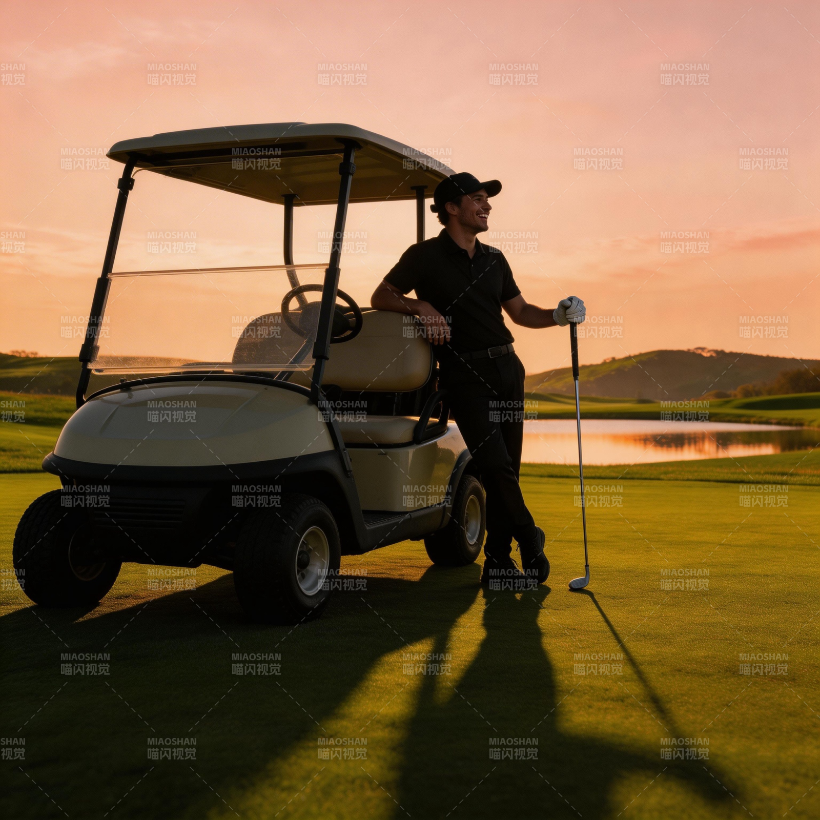 夕阳下的高尔夫时光图片