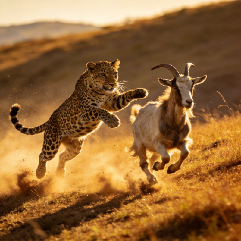 豹追山羊 尘土飞扬图片