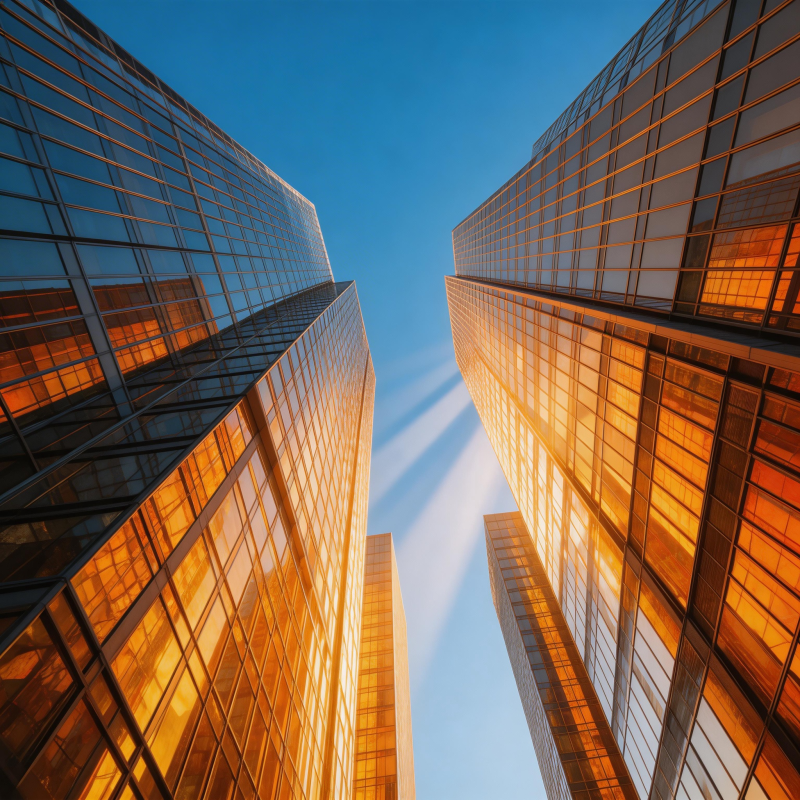 高楼映日 金光璀璨图片