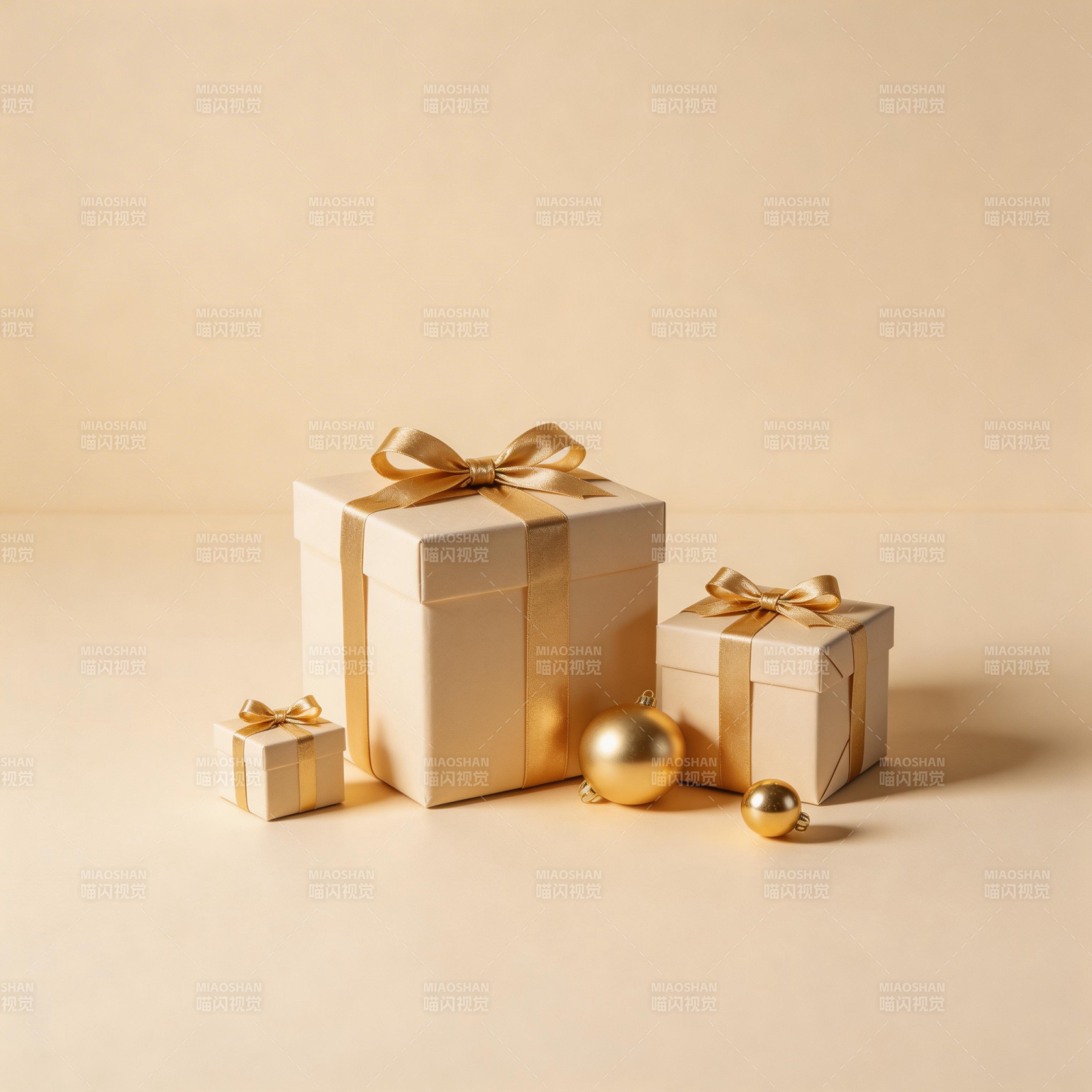 金色礼盒与装饰球图片
