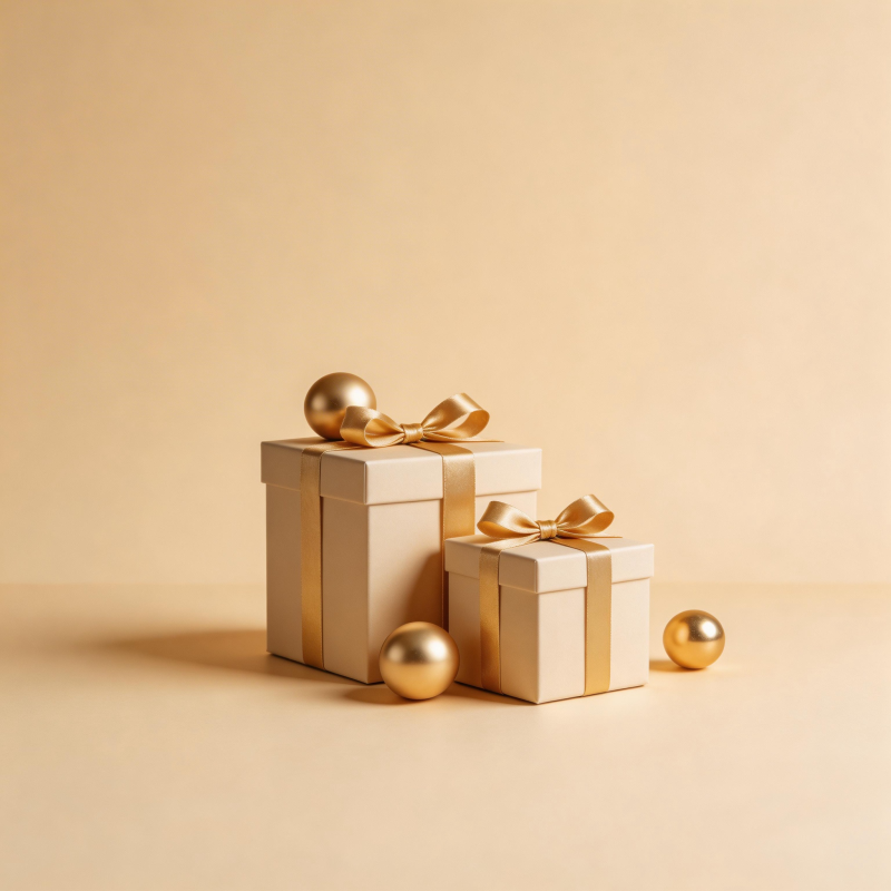 金色礼盒与装饰球图片