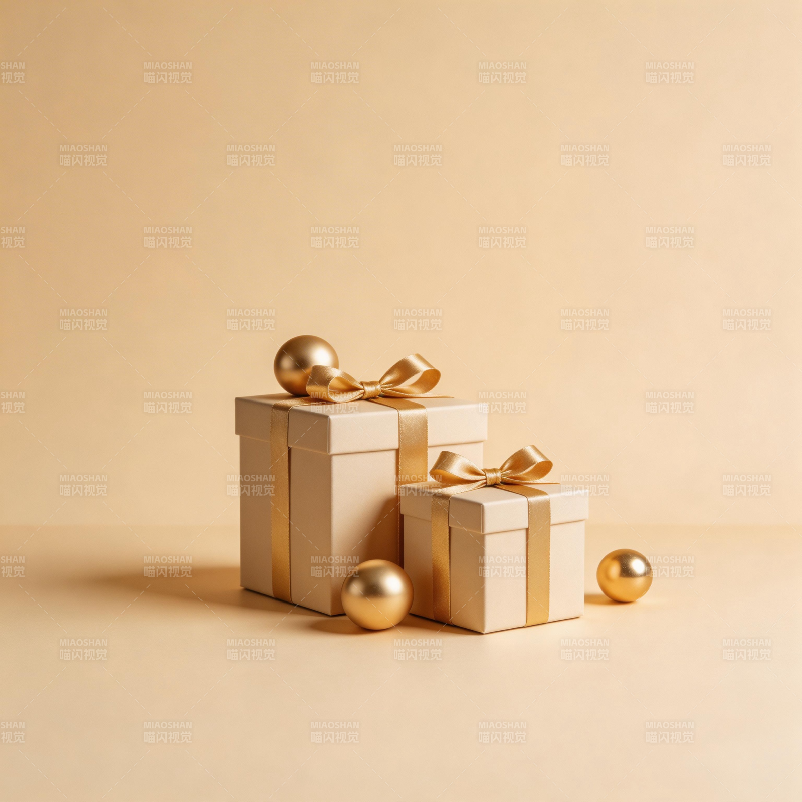 金色礼盒与装饰球图片