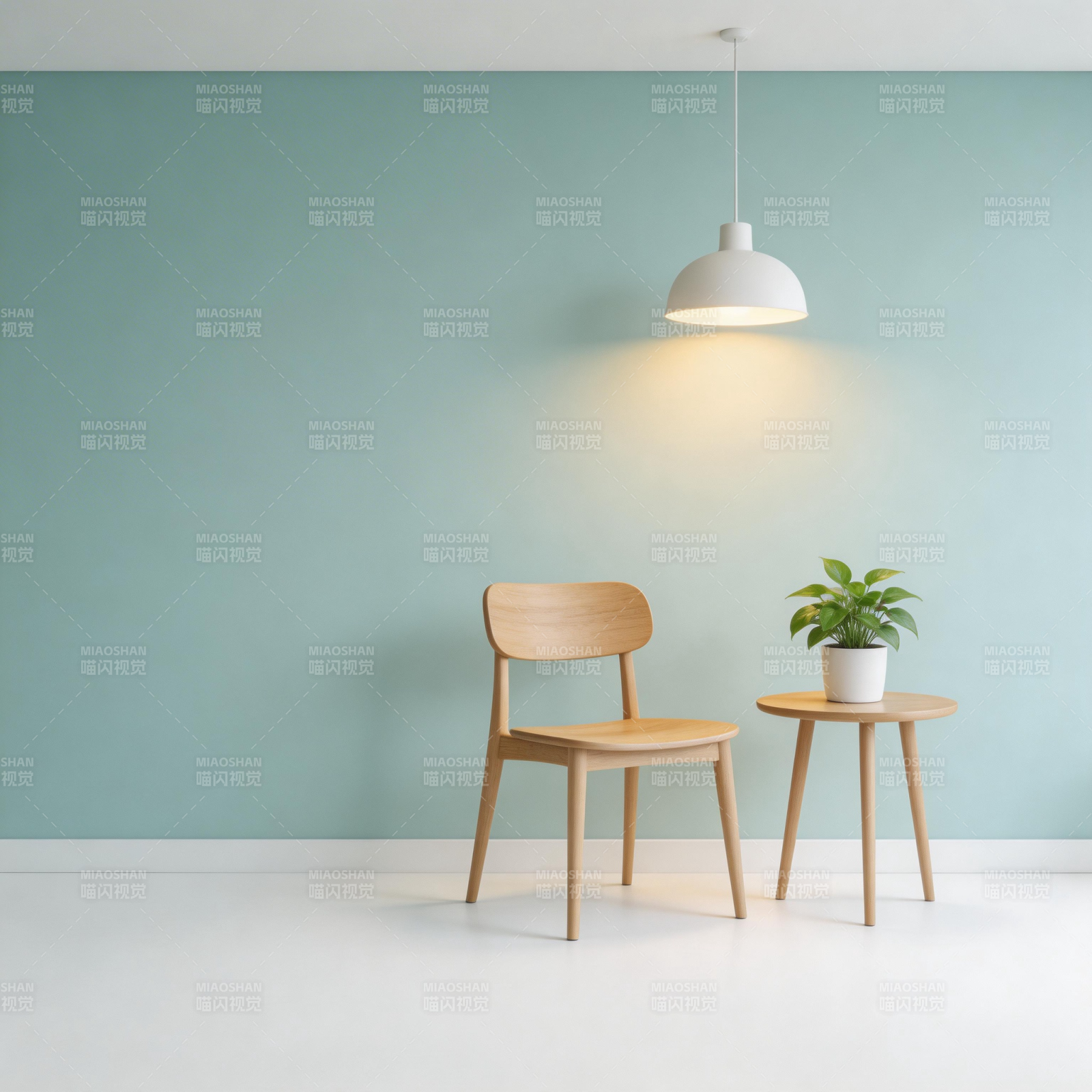 简约木椅与绿植图片