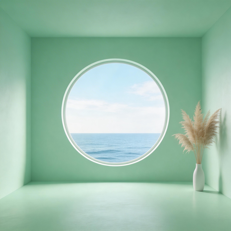 海景窗前静谧绿室图片