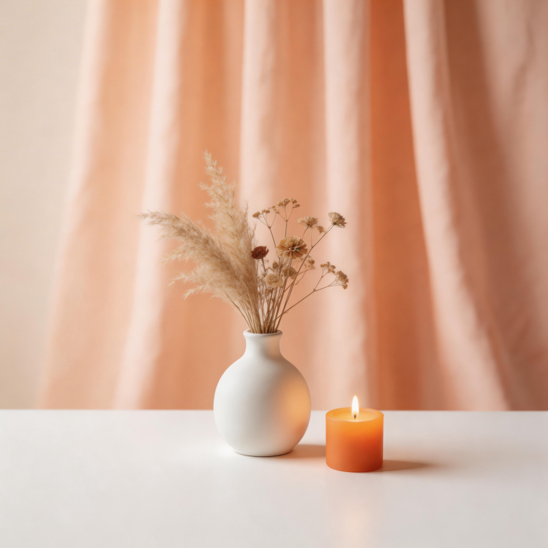 静谧烛光与干花图片