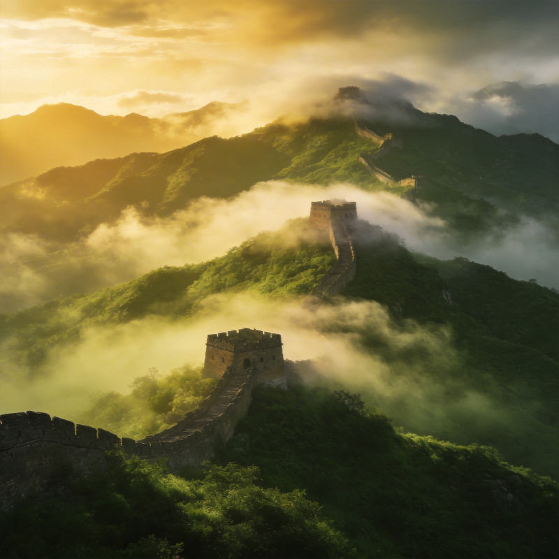 晨雾中的长城图片