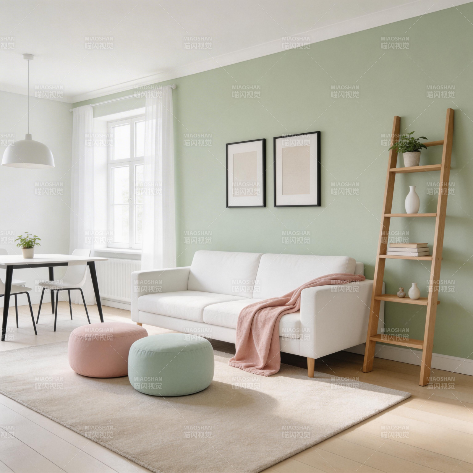 清新简约客厅布置图片