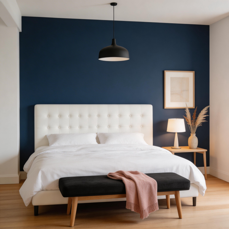 深蓝卧室 简约优雅图片