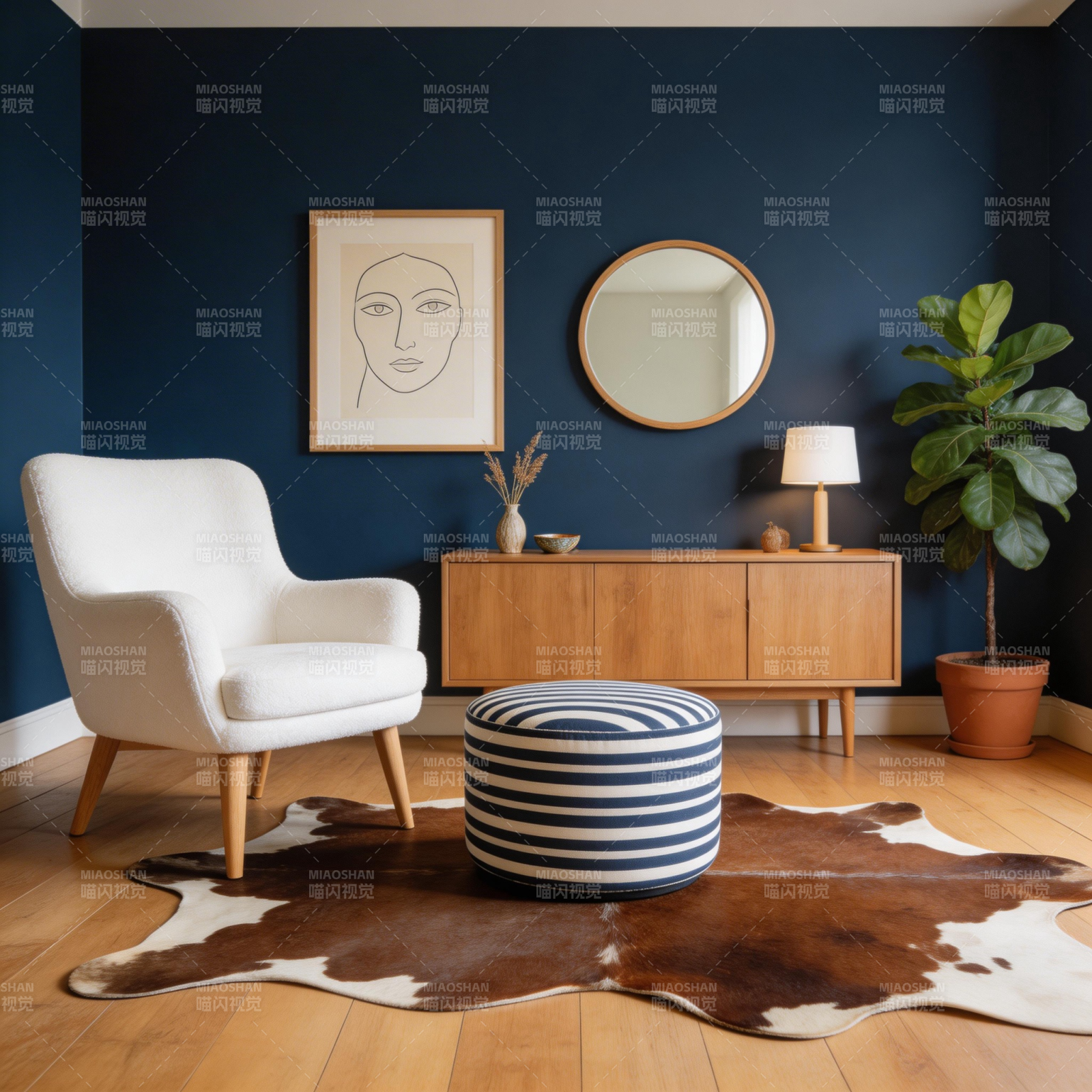 深蓝客厅雅致一角图片