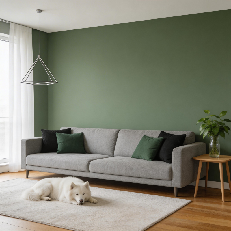 绿墙客厅与白狐图片