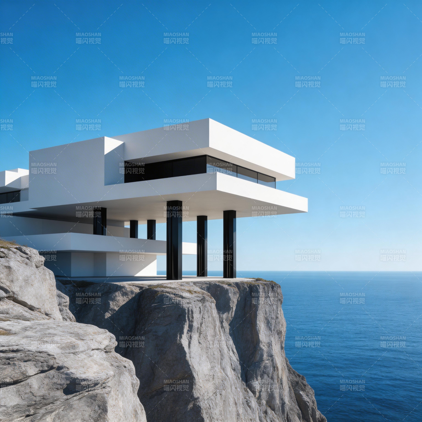 悬崖上的现代别墅图片