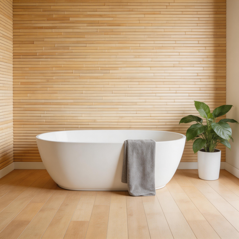 简约浴缸与绿植图片