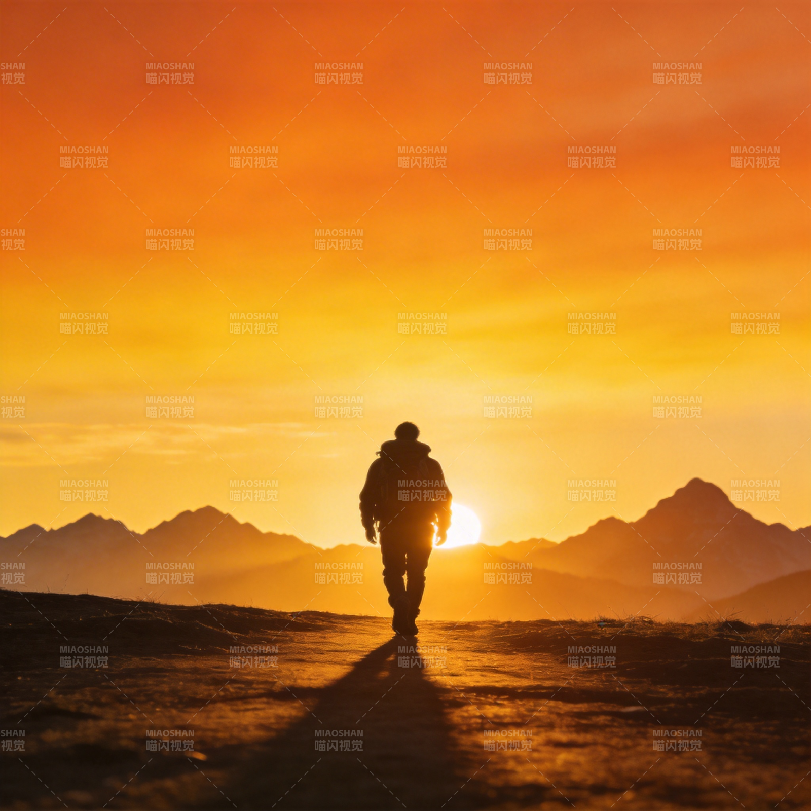 夕阳下的远行者图片