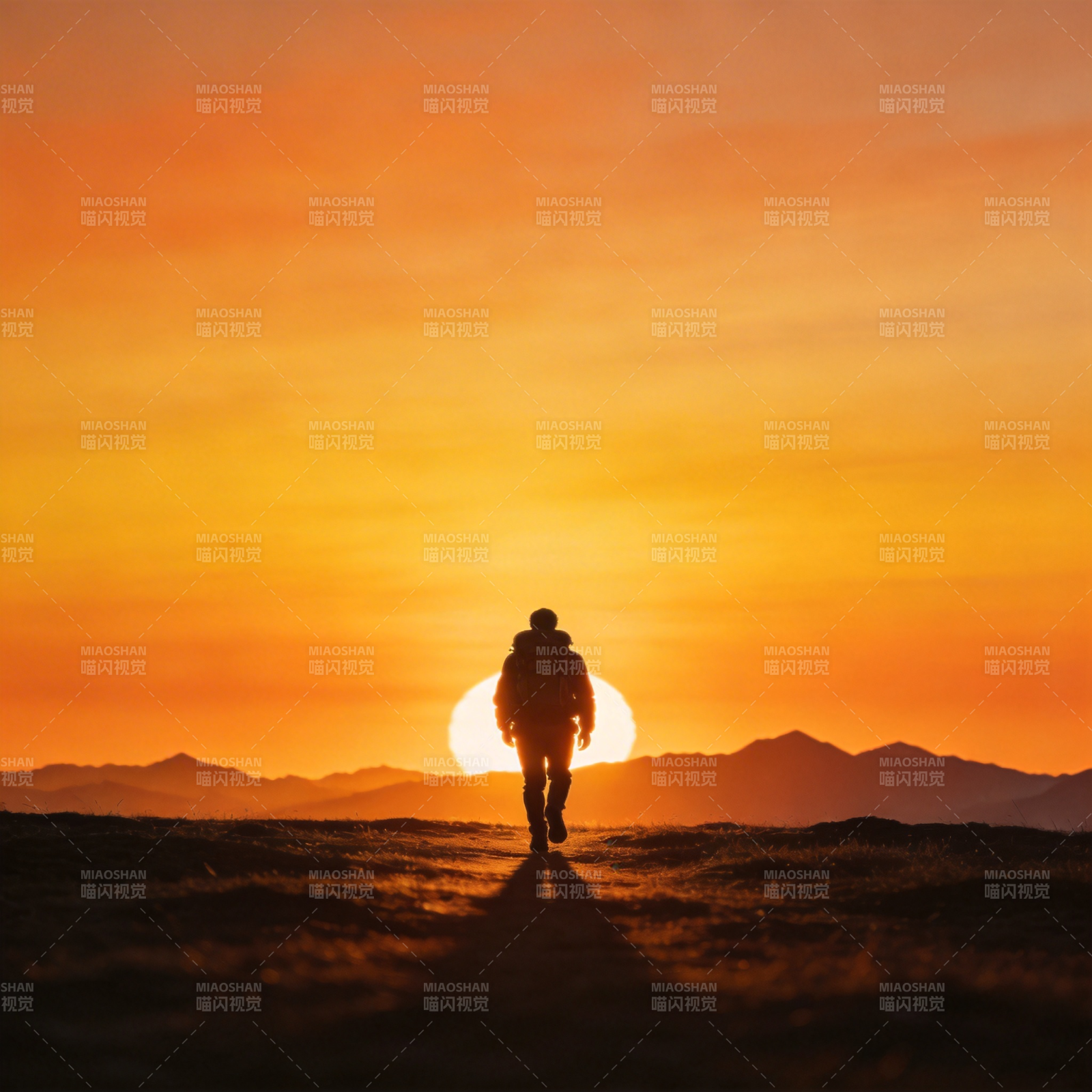 夕阳下的孤独行者图片