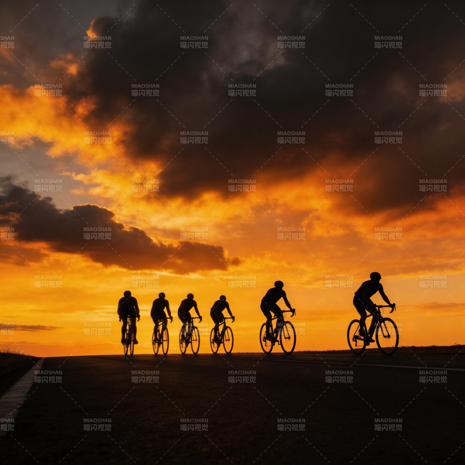 骑行追日落图片