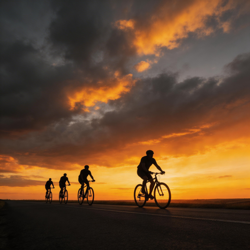 骑行者剪影日落图片