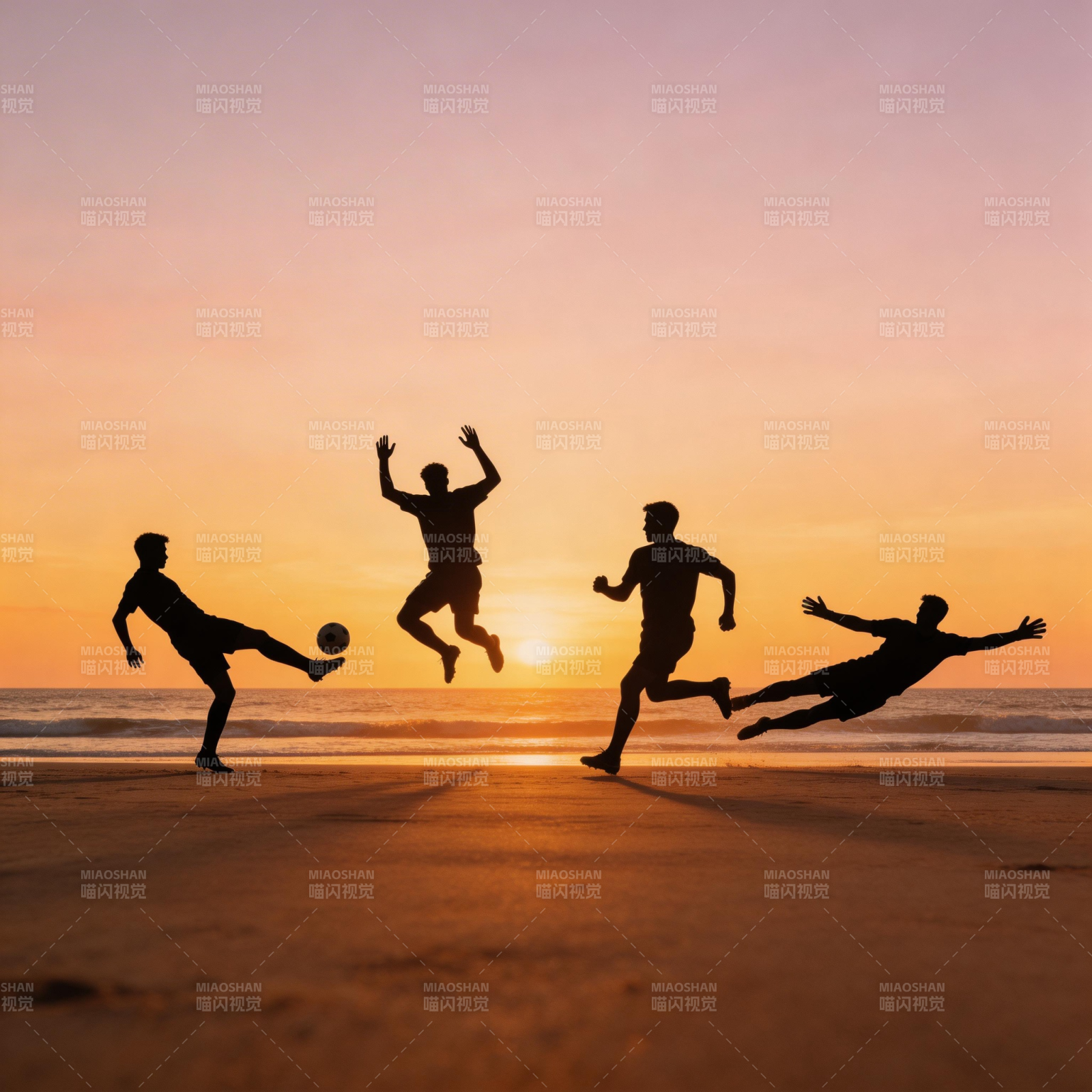 沙滩足球剪影图片