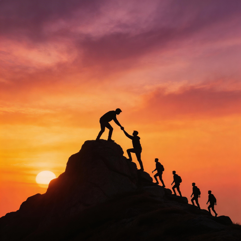 携手登顶 共赏日落图片