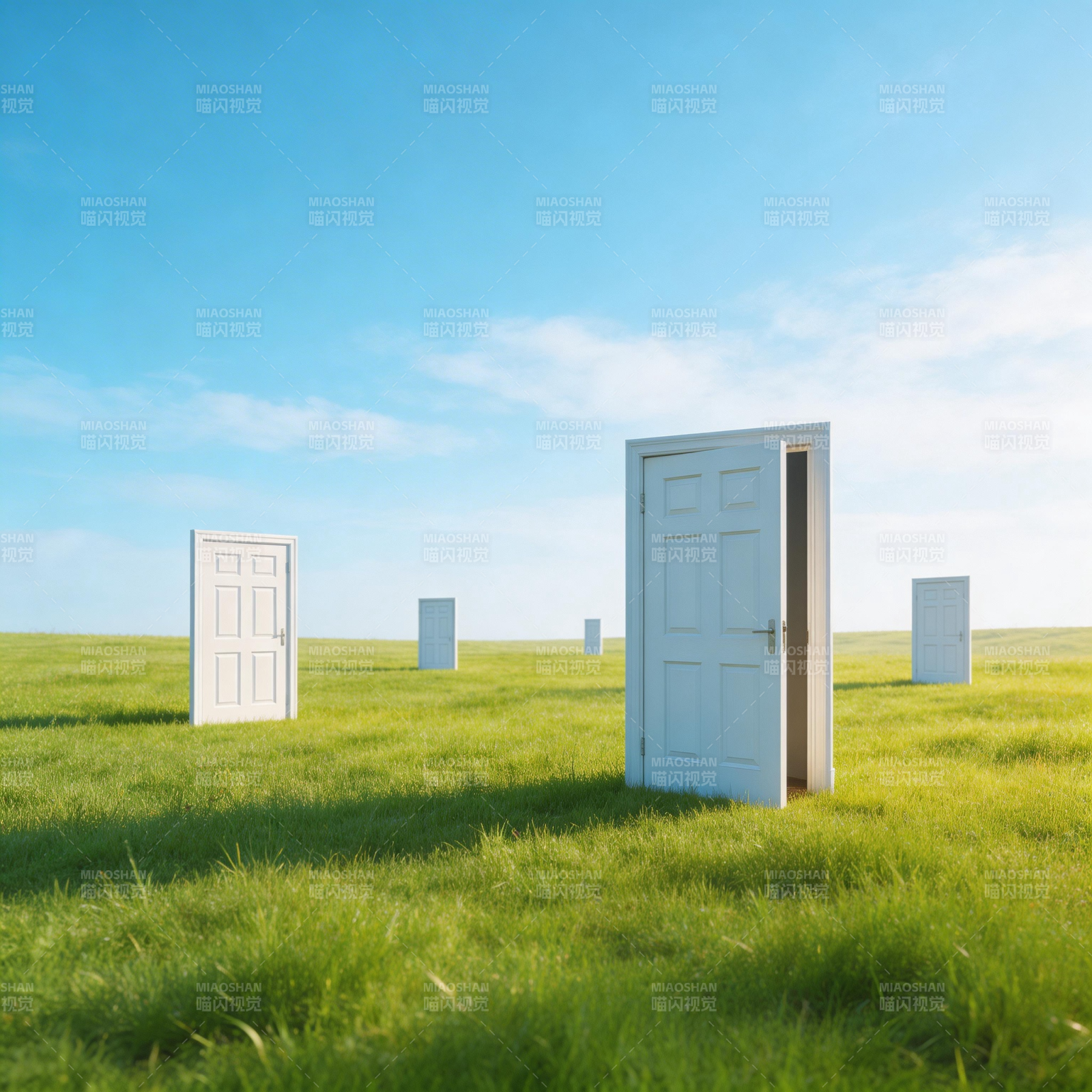 门在绿野中敞开图片