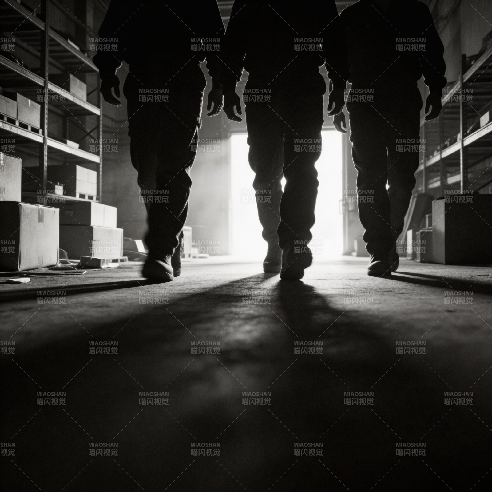 三人行于仓库深处图片